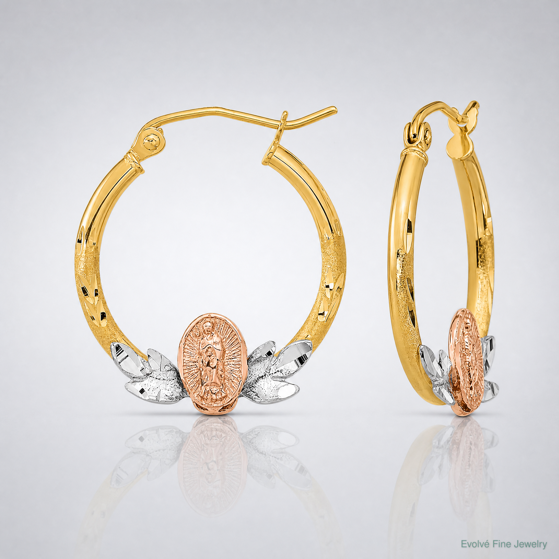 14K Tri-color Guadalupe Hoop Earrings - Lifestyle View