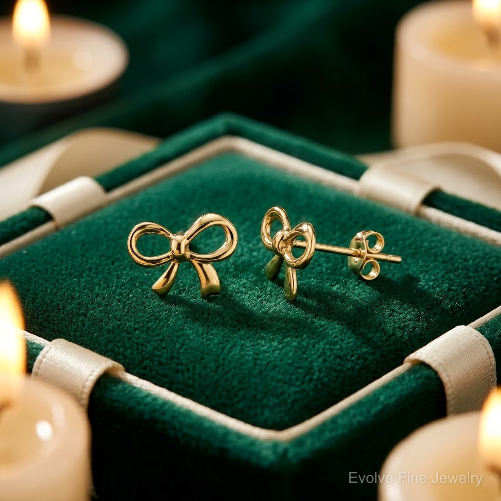 14k Gold Polished Bow Post Earrings - Lifestyle View