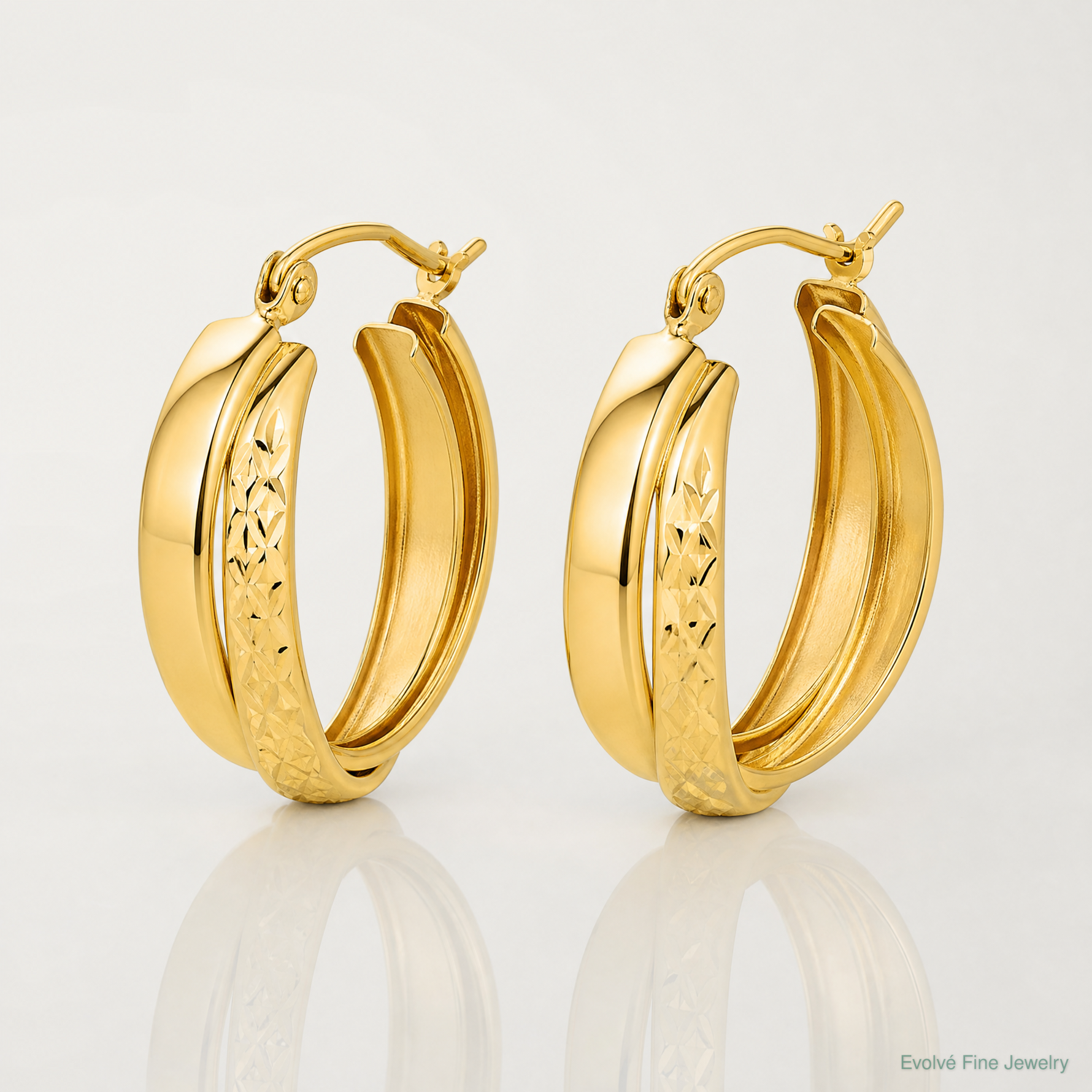 14k Polished Diamond-cut Twist Hoop Earrings - Lifestyle View