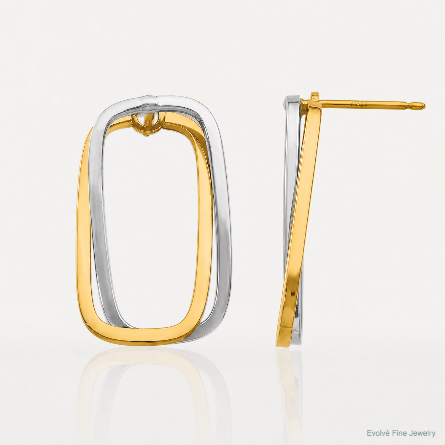 14k Two-Tone Fancy Versatile Rectangle Post Earrings - Lifestyle View