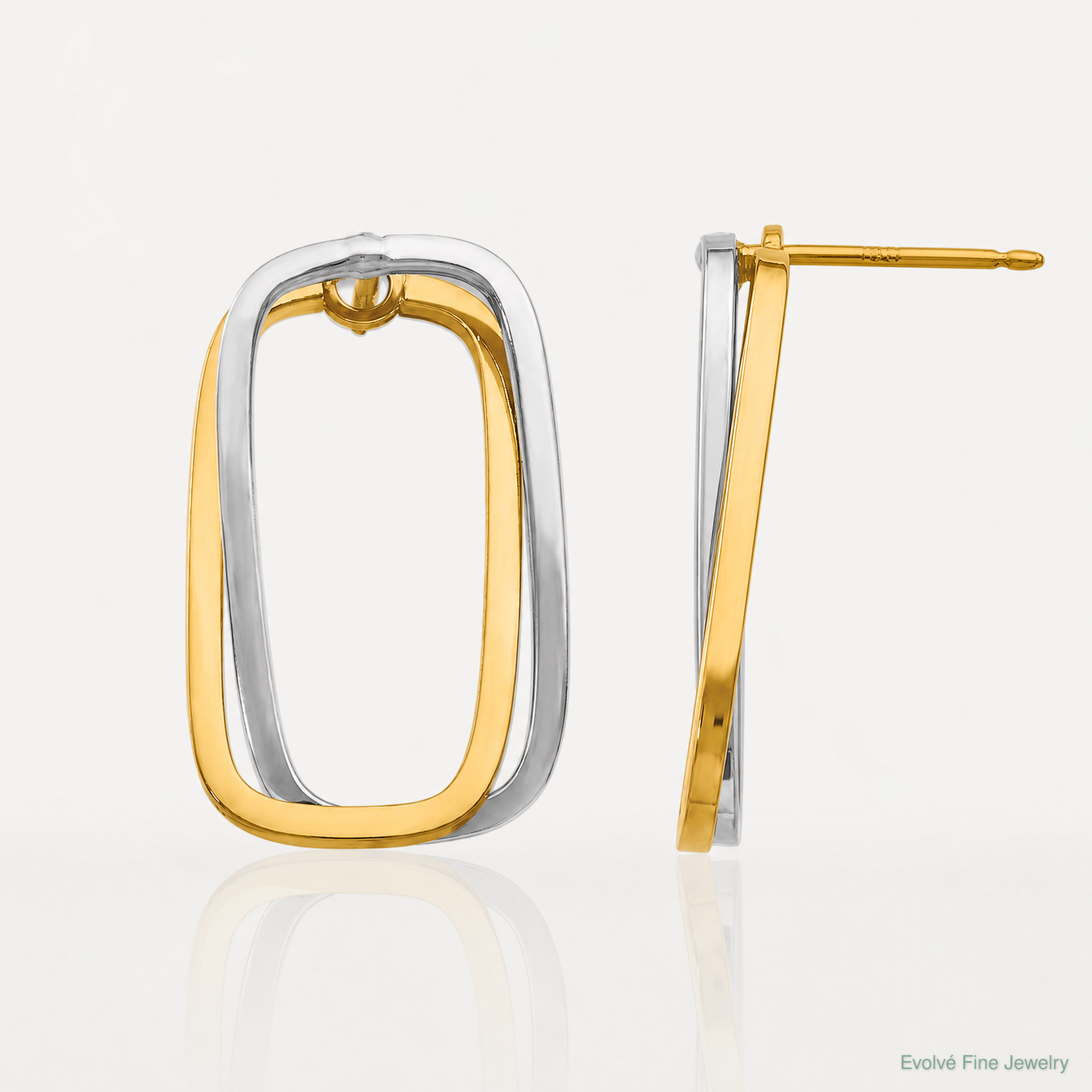 14k Two-Tone Fancy Versatile Rectangle Post Earrings - Lifestyle View