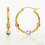 14k Polished with D/C Beads Tri-color Hoop Earrings - Lifestyle View