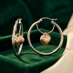 14k Two-tone Rose and White D/C Heart Dangle Hoop Earrings - Lifestyle View