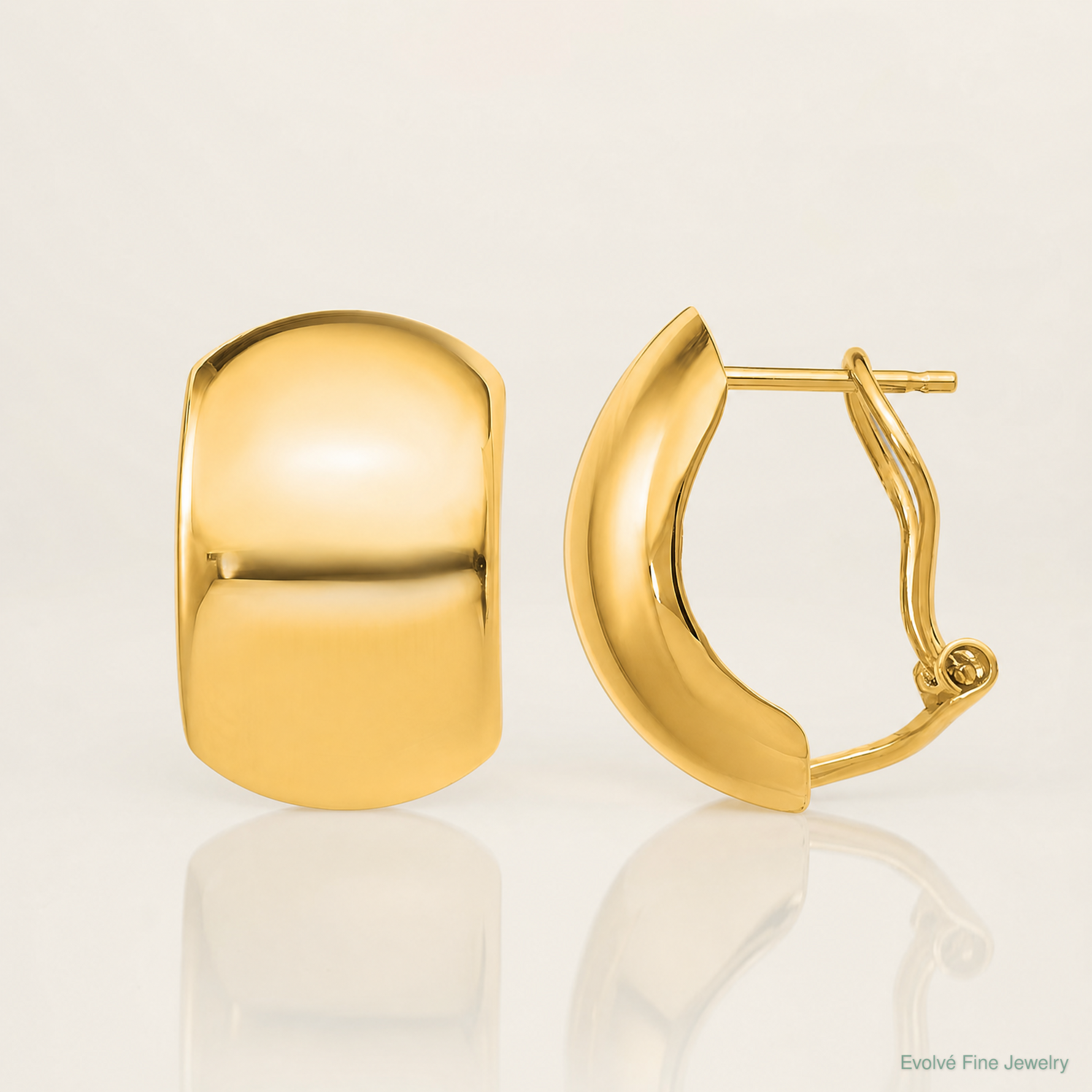 14K Polished Omega Back Earrings - Lifestyle View
