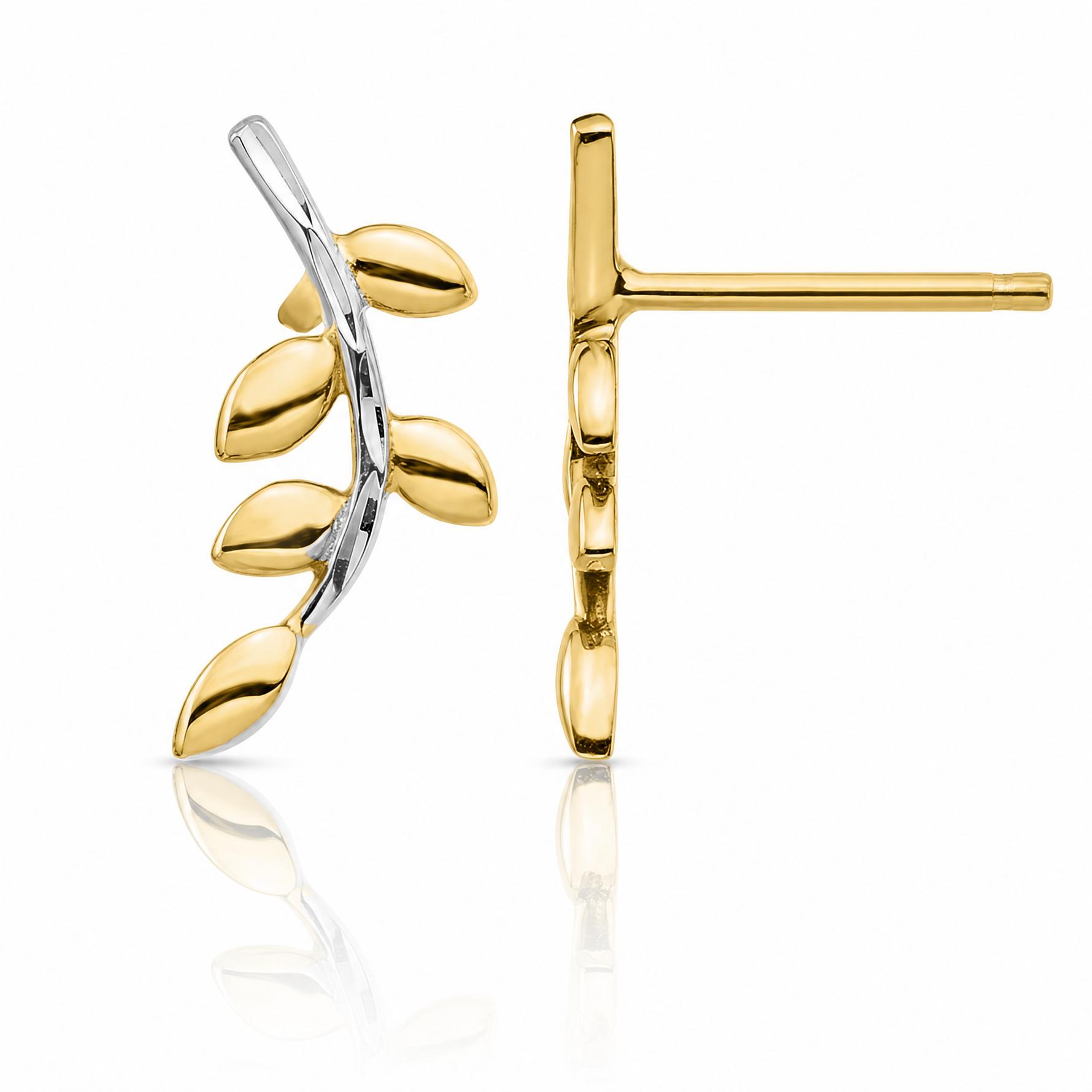 14K & White Rhodium Leaves Post Earrings - Lifestyle View