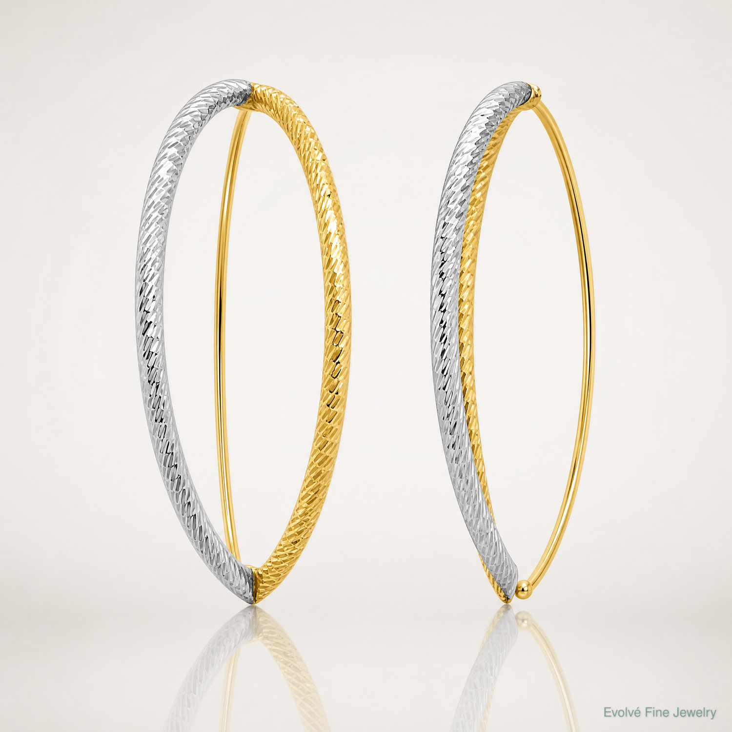 14K w/Rhodium Large Diamond-Cut Dangle Threader Earrings - Lifestyle View