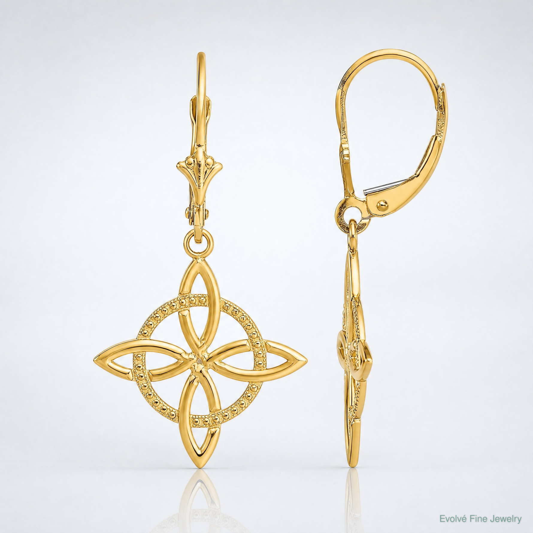 14K Small Celtic Eternity Knot Leverback Earrings - Lifestyle View
