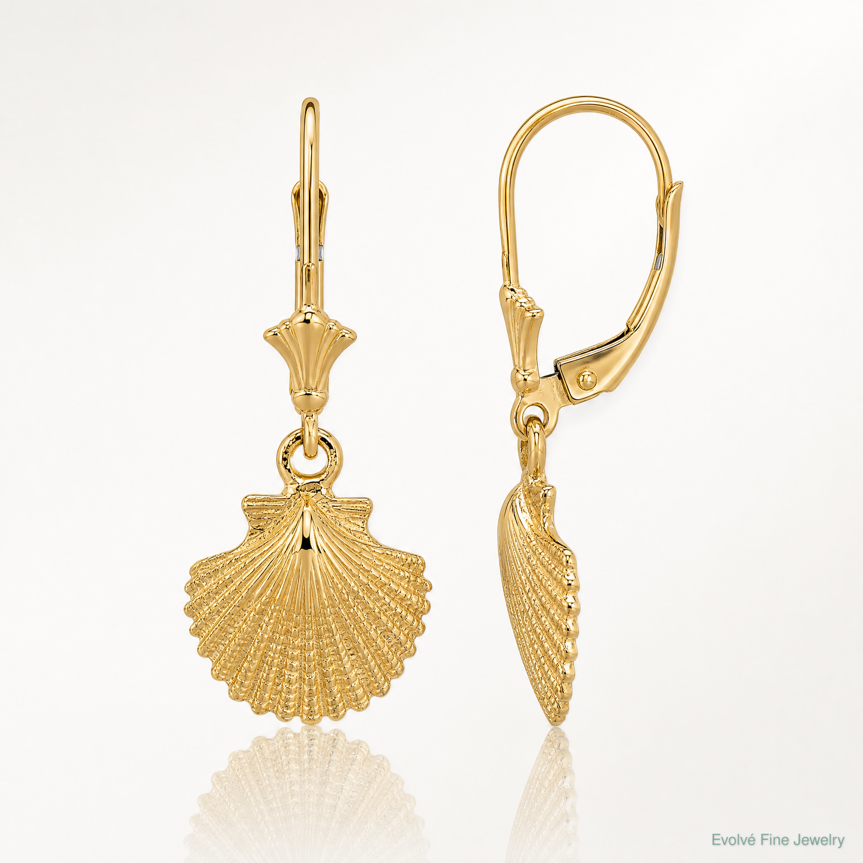 14K 2-D and Textured Scallop Shell Leverback Earrings - Lifestyle View