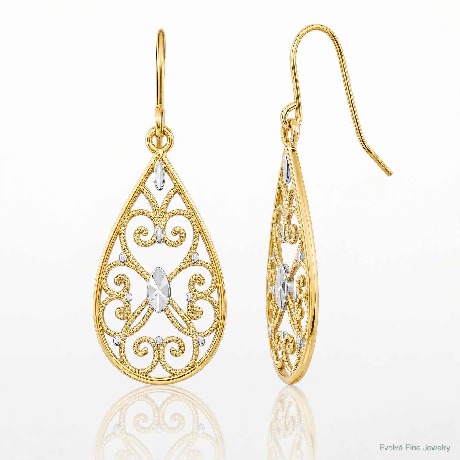 14K w/Rhodium D/C Fancy Dangle Wire Earrings - Lifestyle View