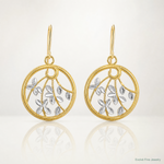 14K w/Rhodium D/C Leaves Round Dangle Earrings - Lifestyle View