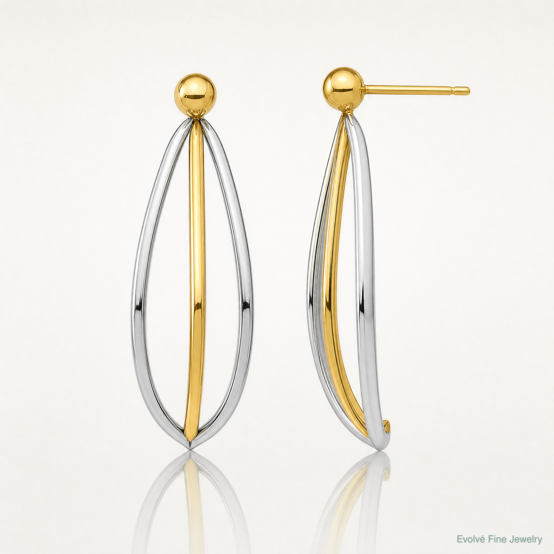 14k w/ White Rhodium Ball Stud w/ Triple Wire Dangle Jacket Earrings - Lifestyle View