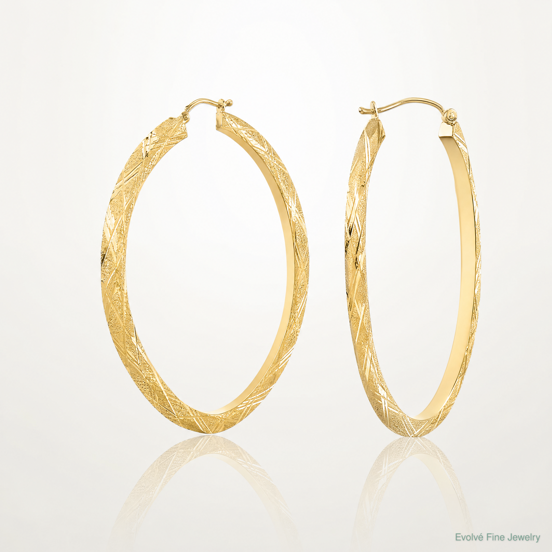 14K Polished and Textured Hoop Earrings - Lifestyle View