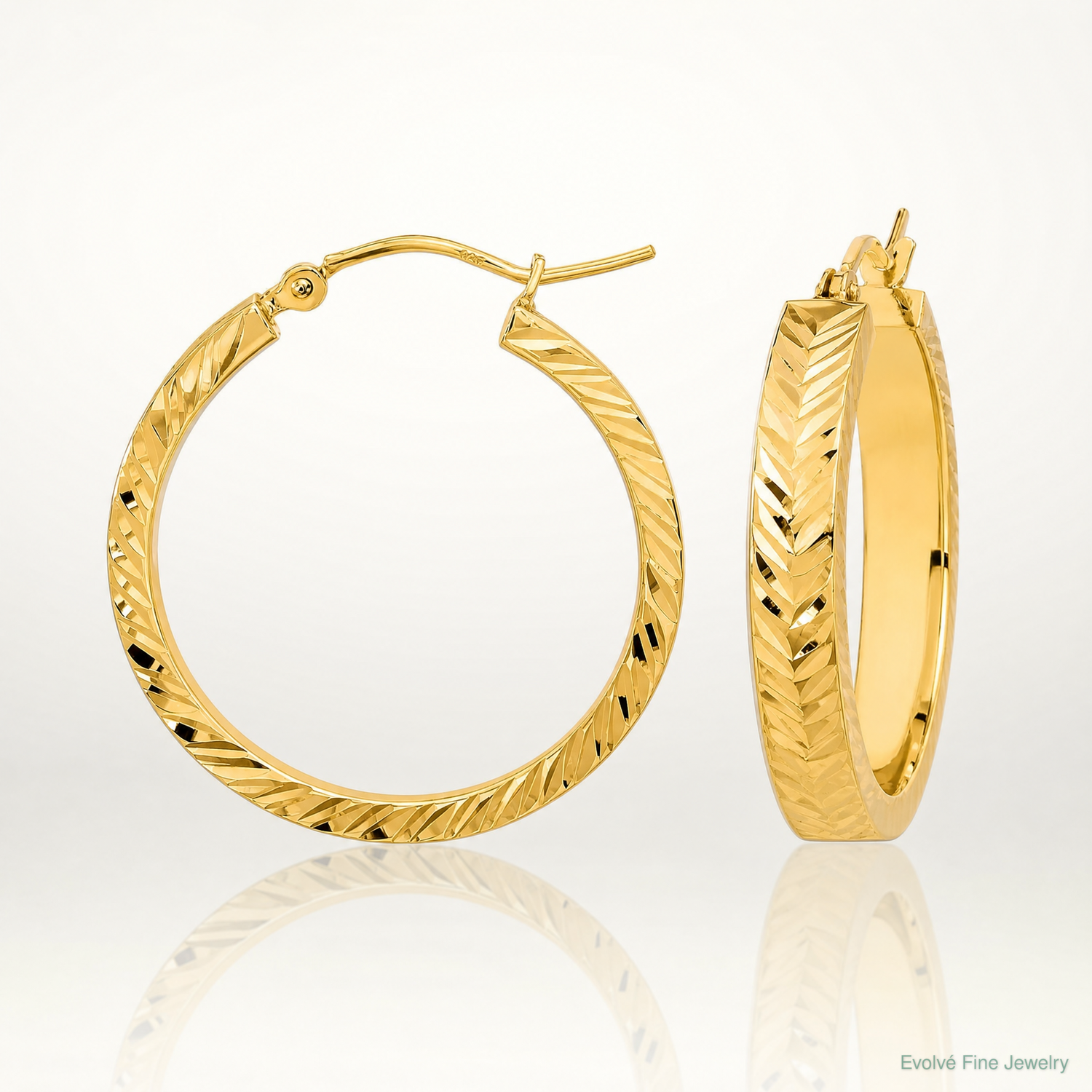 14K Polished Diamond-cut Hoop Earrings - Lifestyle View