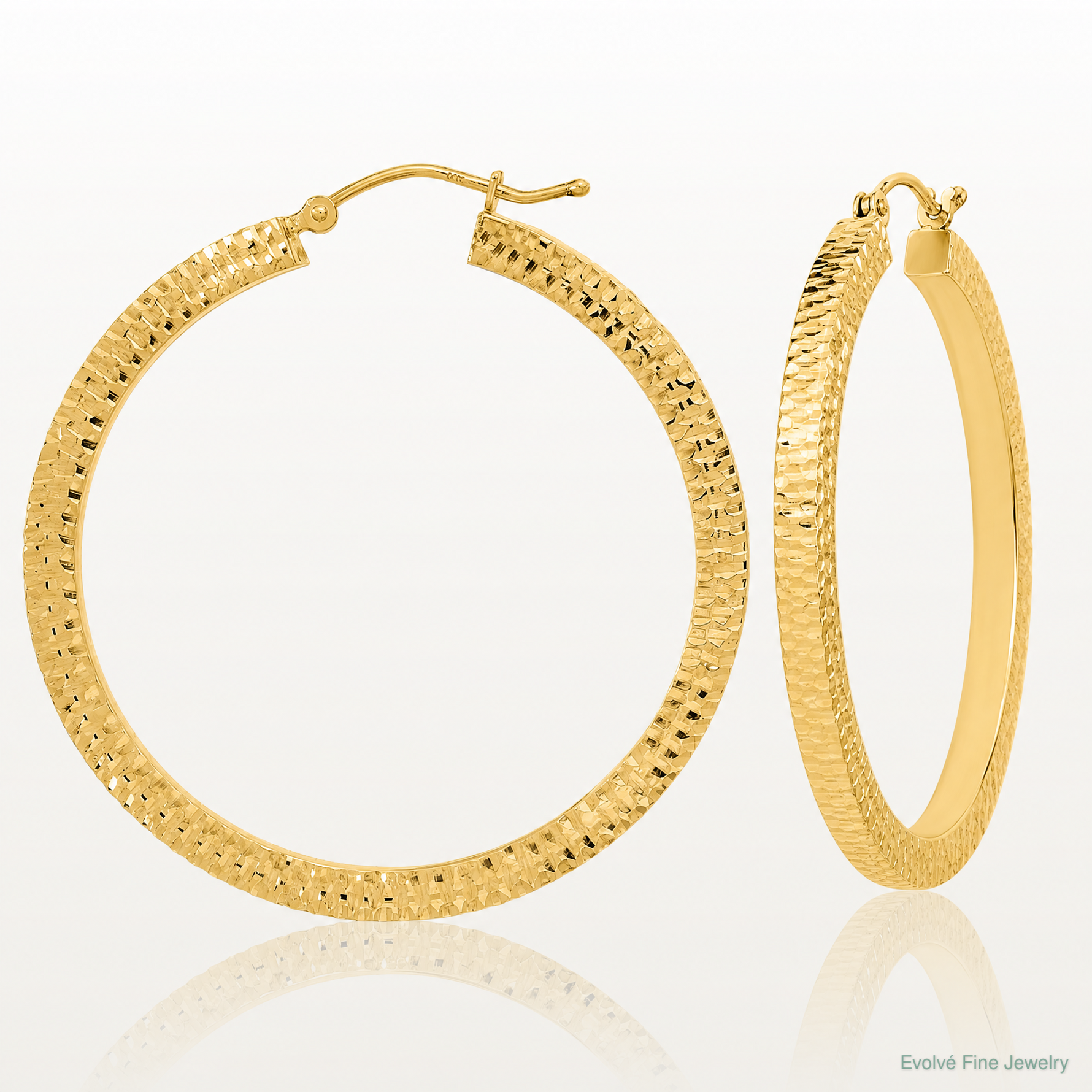 14K Polished & Hammered Hoop Earrings - Lifestyle View