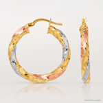 14K with Rose & White Rhodium Polished Twisted Hoop Earrings - Lifestyle View