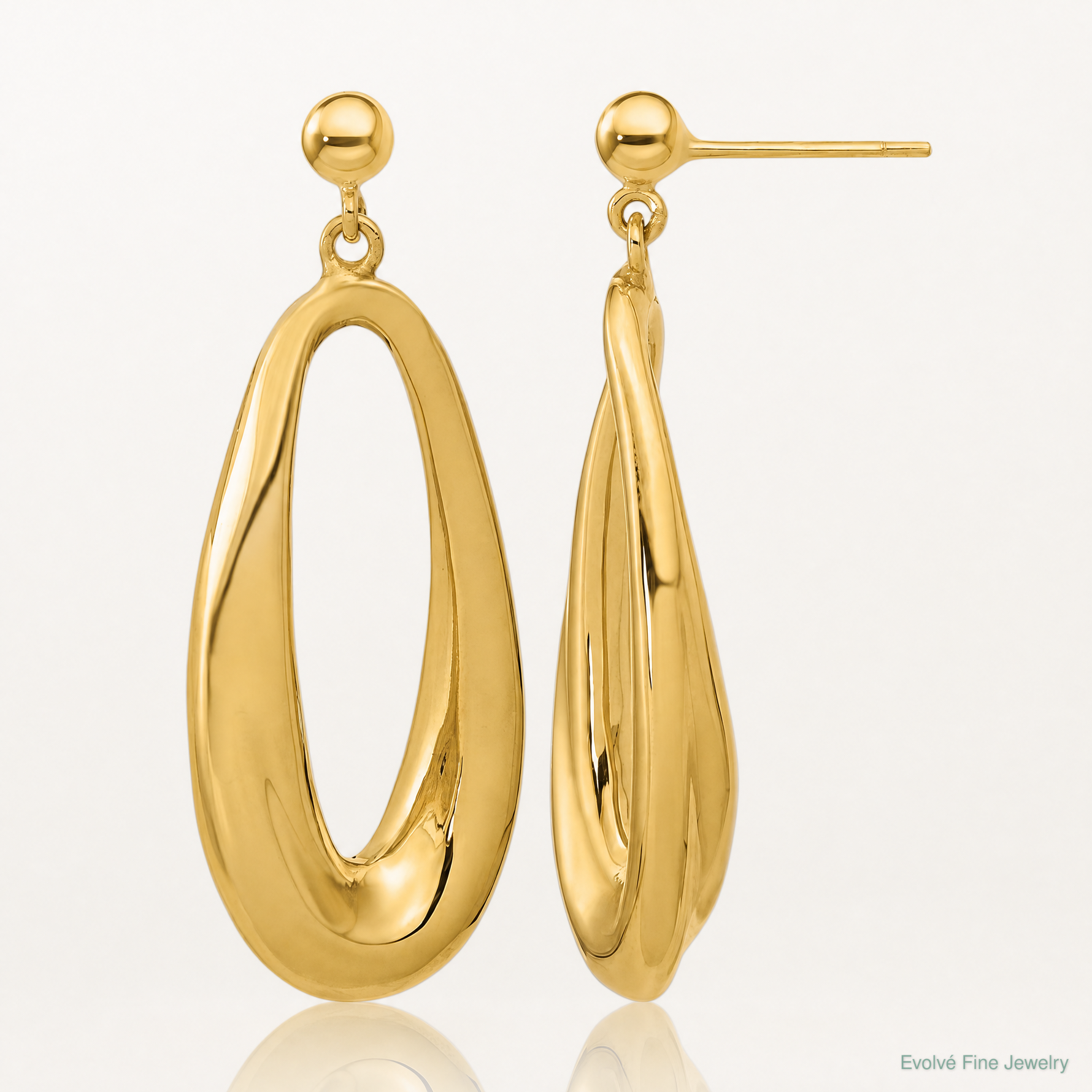 14K Polished Hollow Oval Hollow Post Dangle Earrings - Lifestyle View