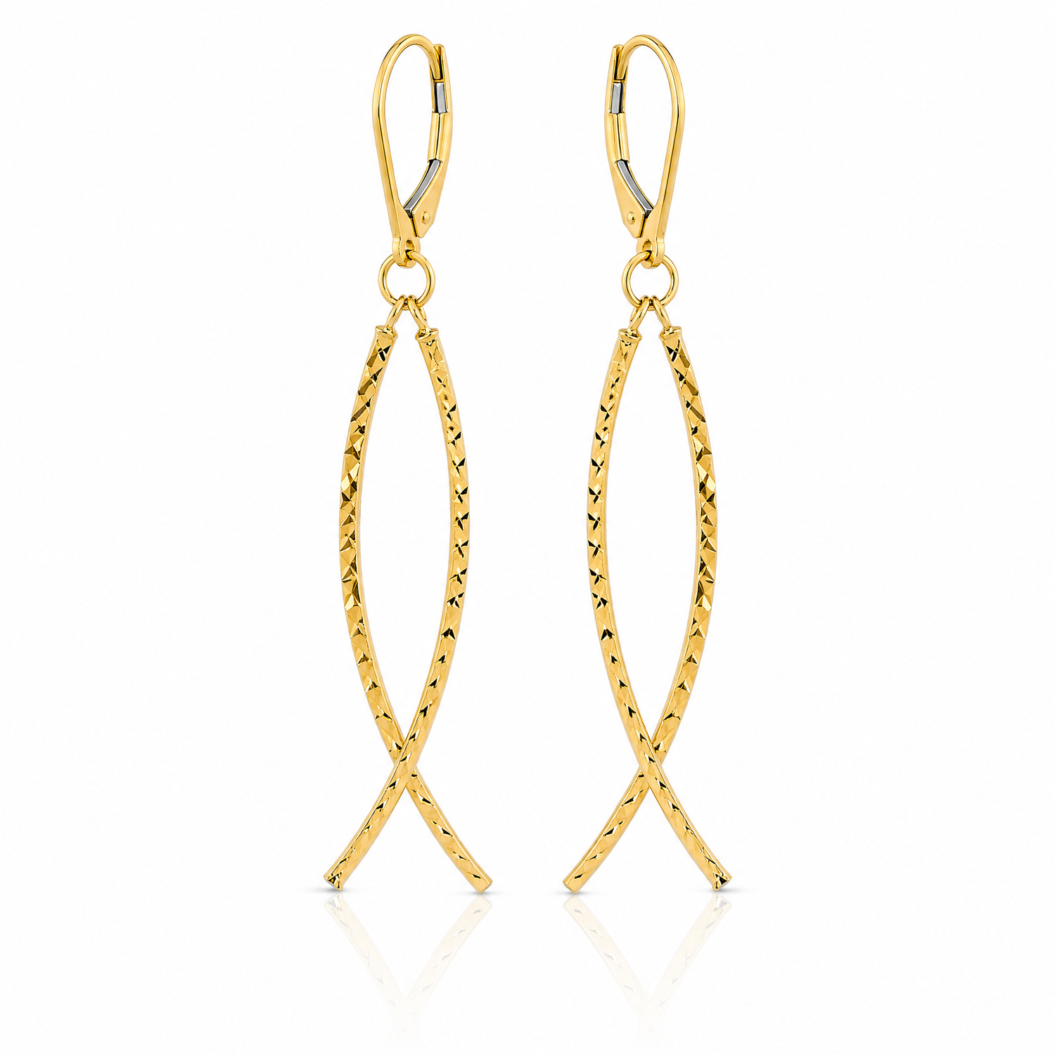 14K Polished Diamond Cut Fancy Dangle Leverback Earrings - Lifestyle View