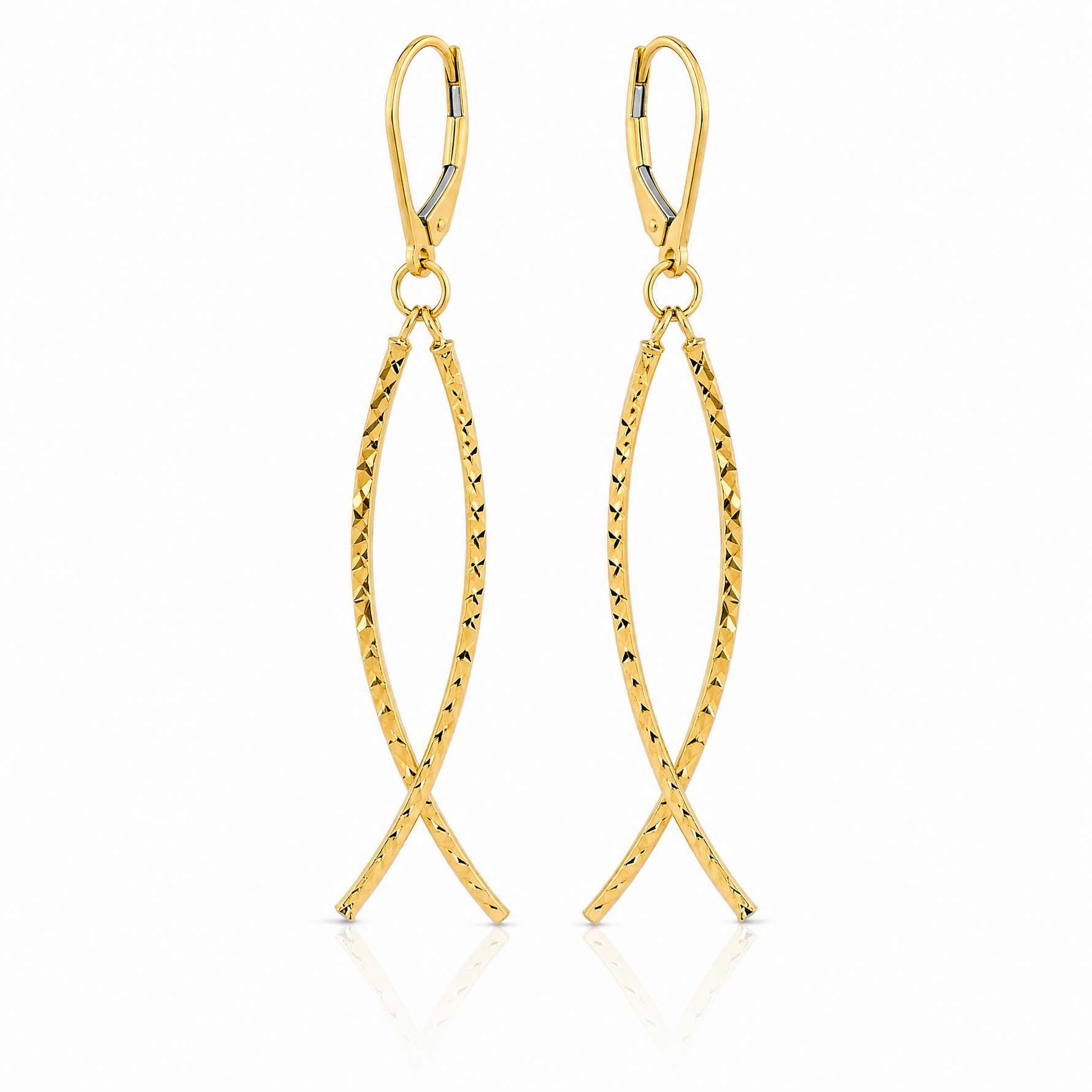 14K Polished Diamond Cut Fancy Dangle Leverback Earrings - Lifestyle View