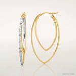 14K Polished and Rhodium Diamond-cut V Shape Hoop Earrings - Lifestyle View