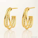 14K Polished and Twist Oval Multi Row J-Hoop Post Earrings - Lifestyle View