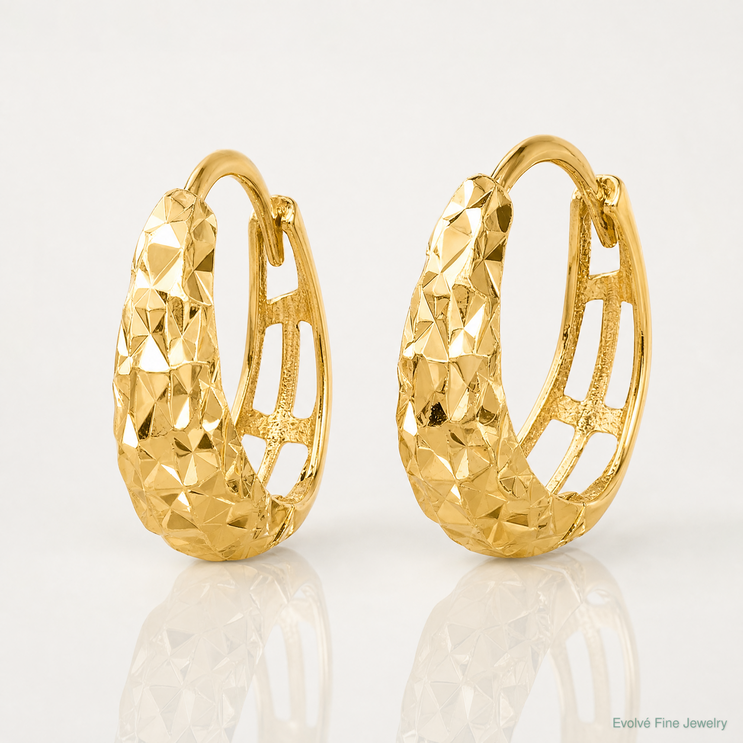 14K Polished Diamond-cut Hoop Earrings - Lifestyle View