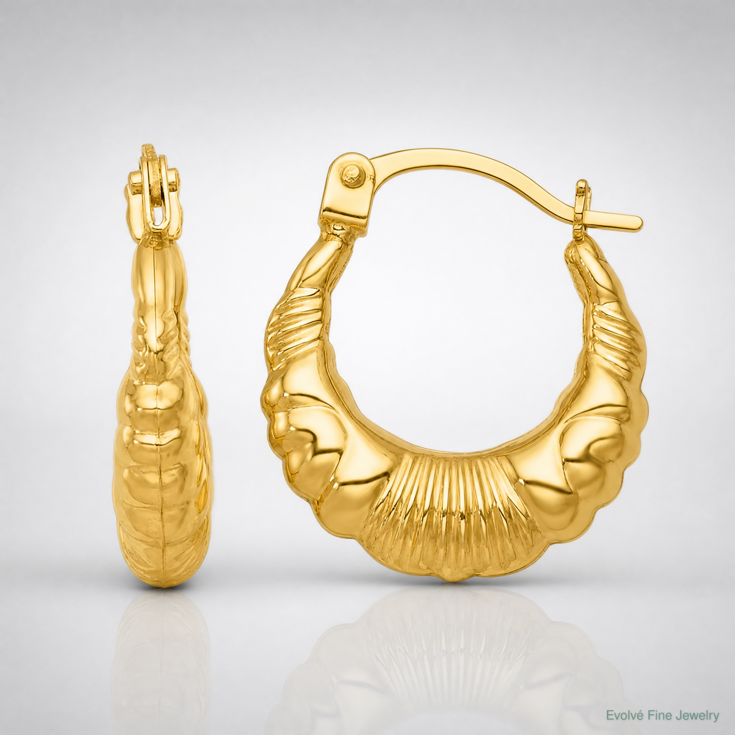 14k Polished Fancy Hoop Earrings - Lifestyle View