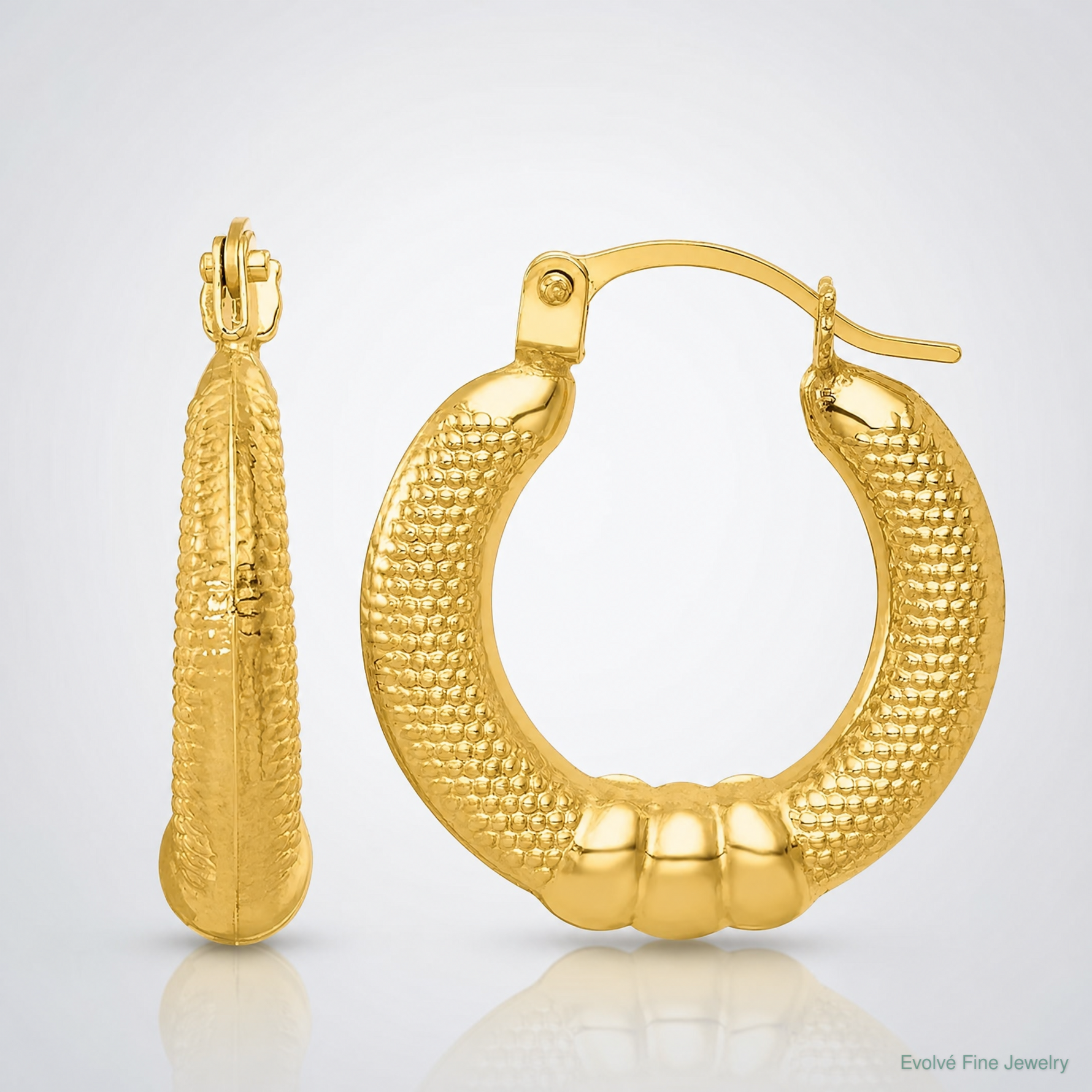 14k Polished And Textured Hoop Earrings - Lifestyle View