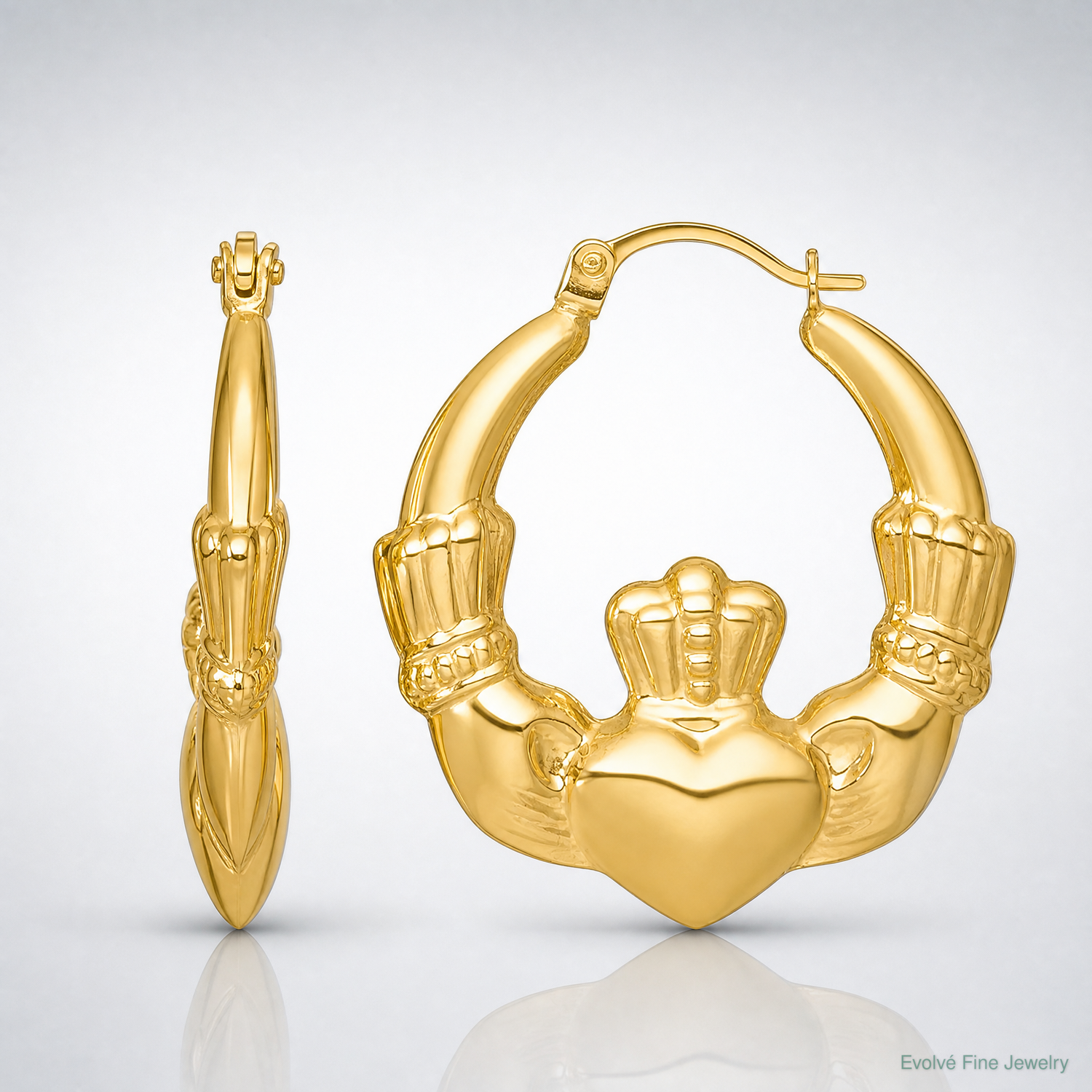 14k Polished Claddagh Hoop Earrings - Lifestyle View