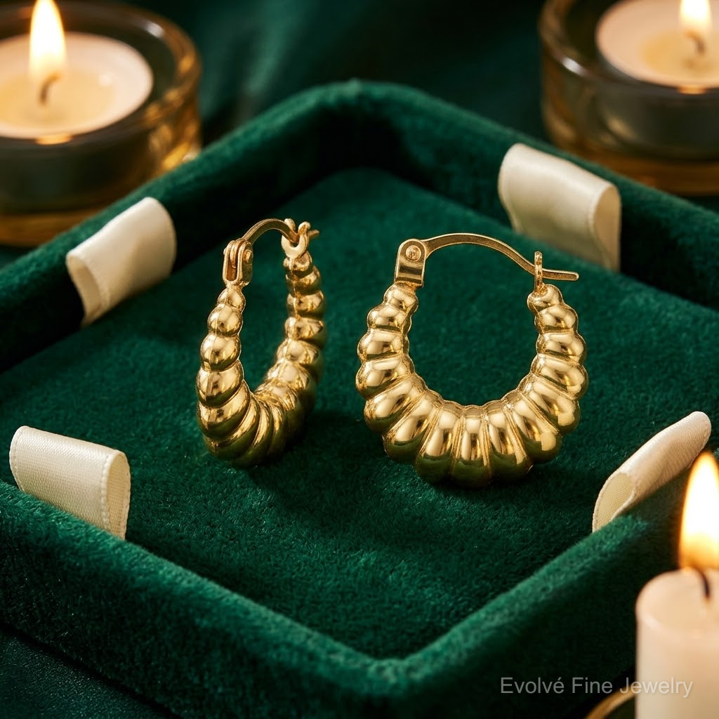 14k Polished and Grooved Scalloped Hoop Earrings - Lifestyle View