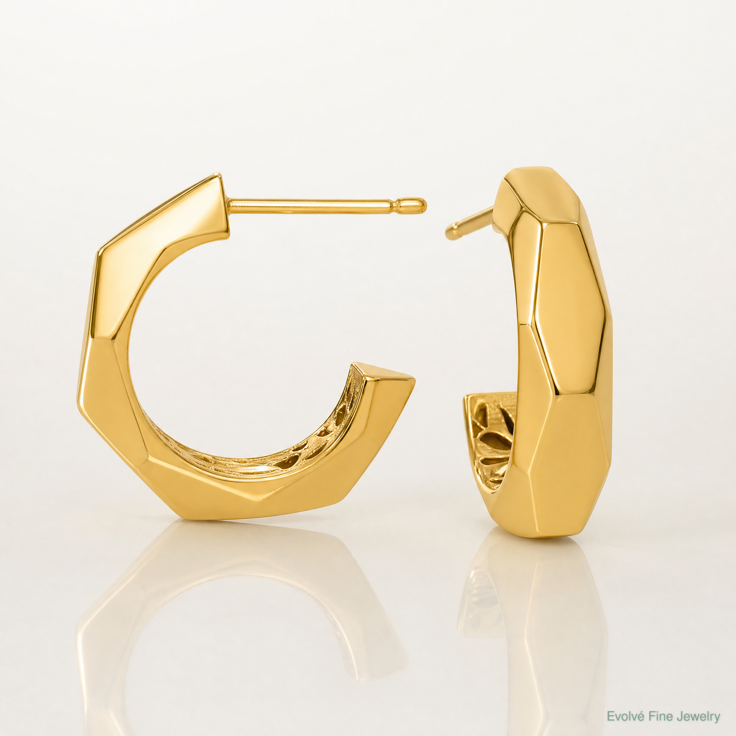 14K Polished Geometric C-Hoop Post Earrings - Lifestyle View