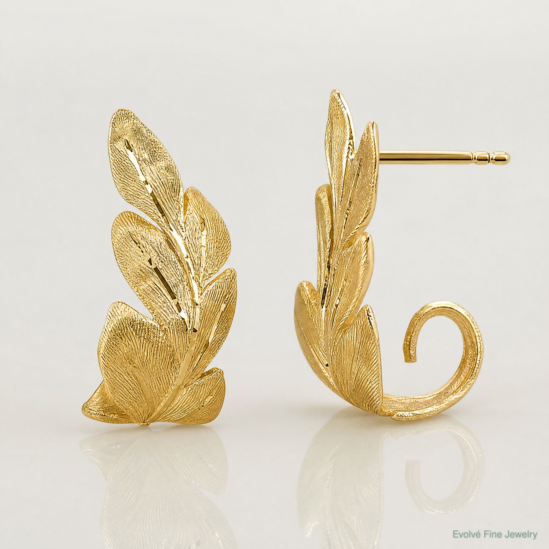 14k Brushed And Textured Leaf Post Earrings - Lifestyle View