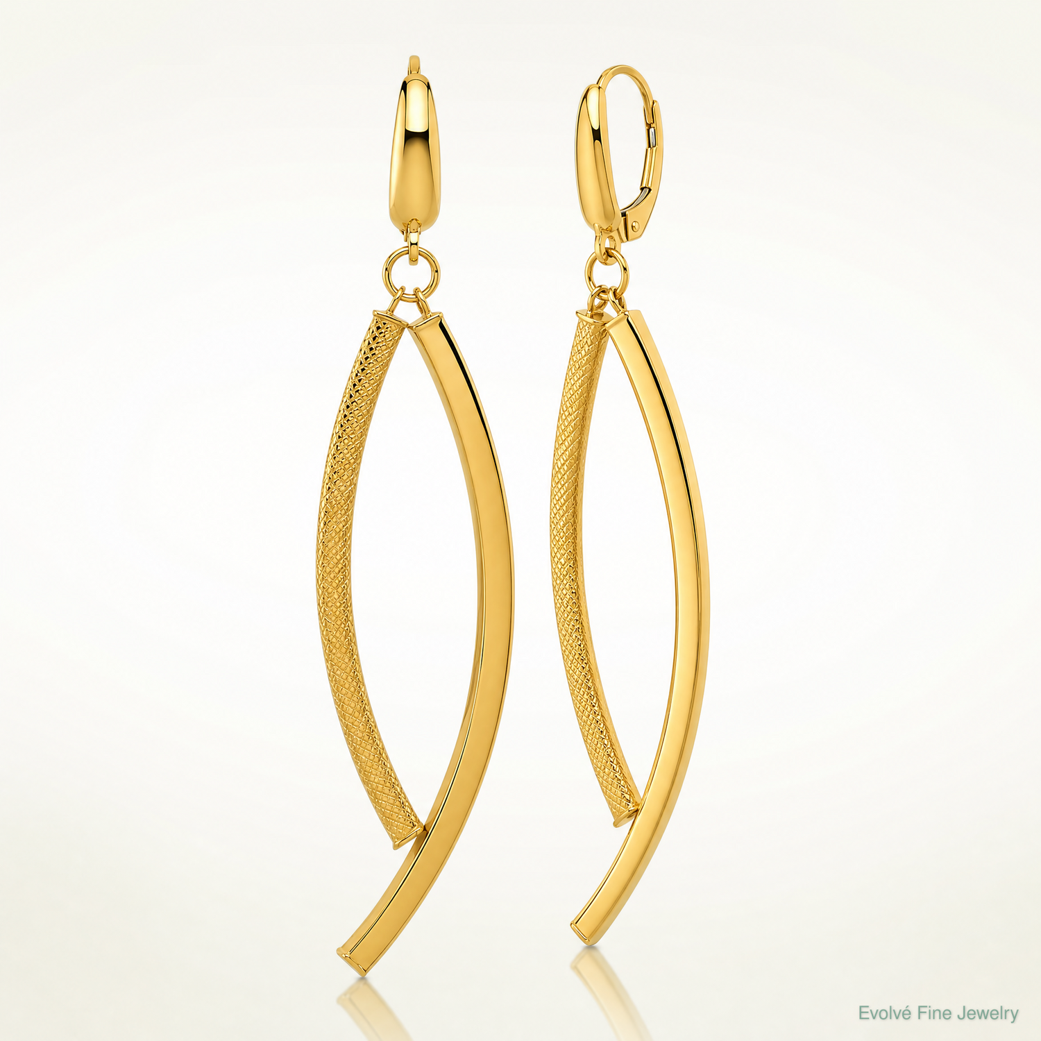 14K Polished and Textured Dangle Bar Leverback Earrings - Lifestyle View