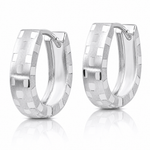 14K White Gold Diamond Cut 4mm Patterned Hinged Hoop Earrings - Lifestyle View