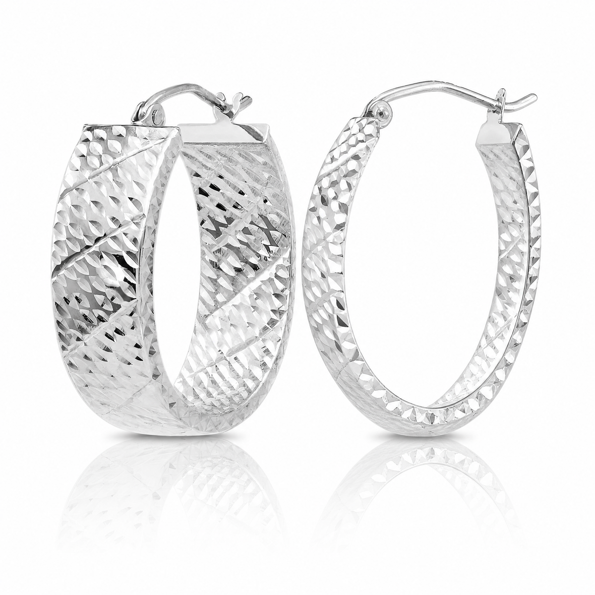 14k White Gold Diamond Cut Hoop Earrings - Lifestyle View