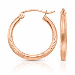 14k Rose Gold Lightweight Satin Diamond Cut Hoop Earrings - Lifestyle View