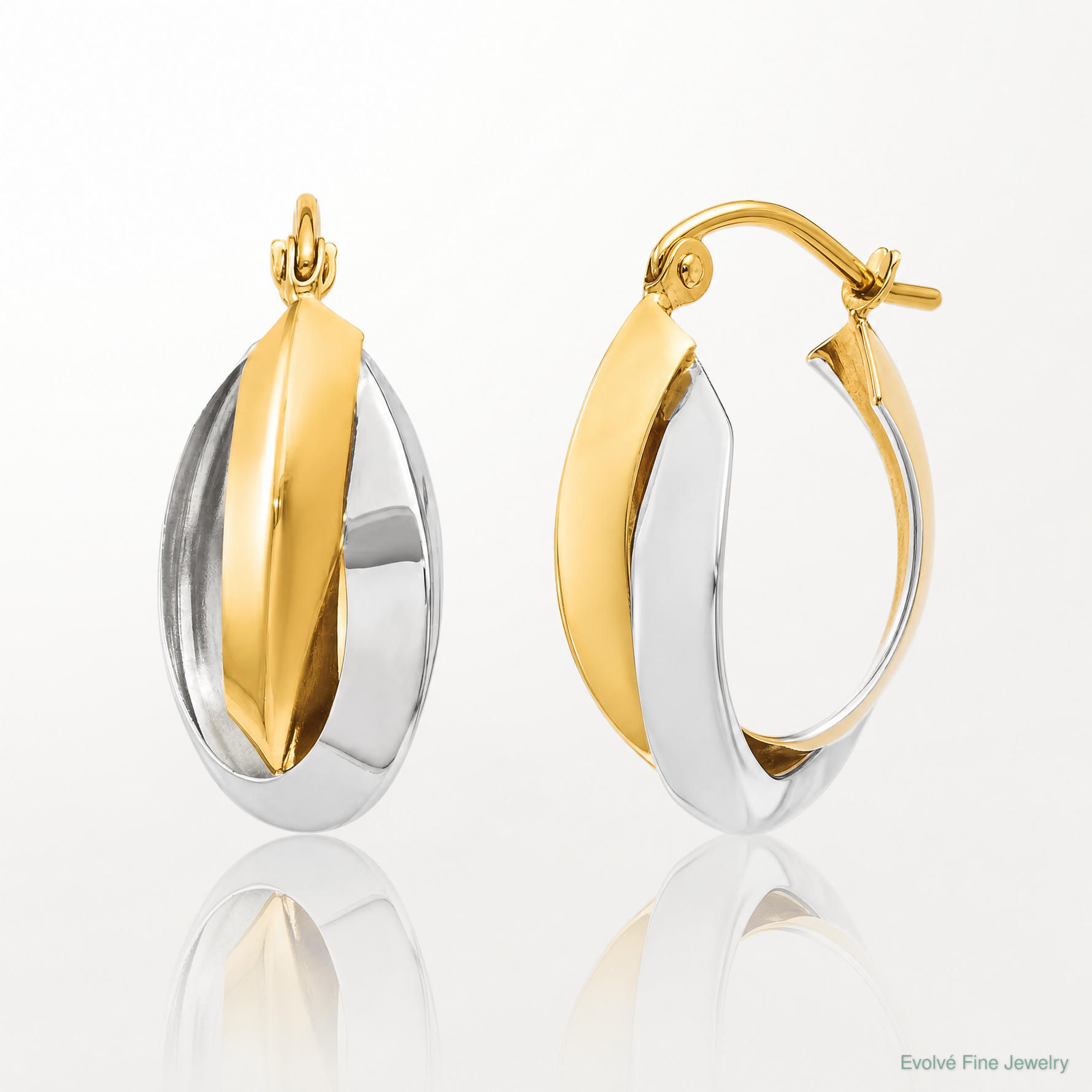 14k Two-tone Polished Knife-edge Double Hoop Earrings - Lifestyle View
