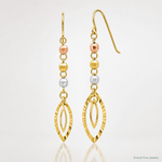 14K Tri-Color Diamond-cut Bead Oval Dangle Earrings - Lifestyle View