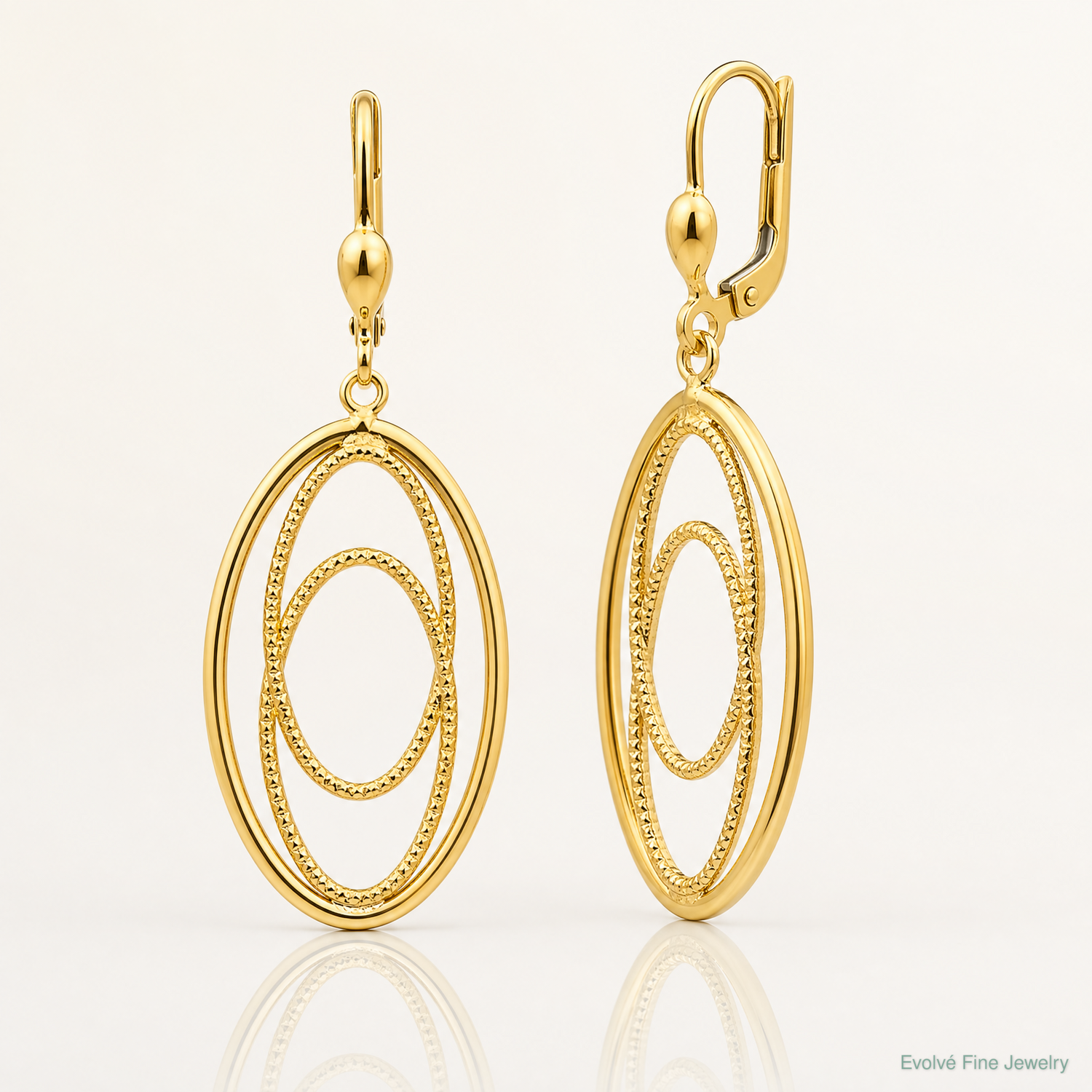 14K Gold Textured and Polished Dangle Leverback Earrings - Lifestyle View