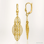 14K Gold Textured and Polished Dangle Leverback Earrings - Lifestyle View