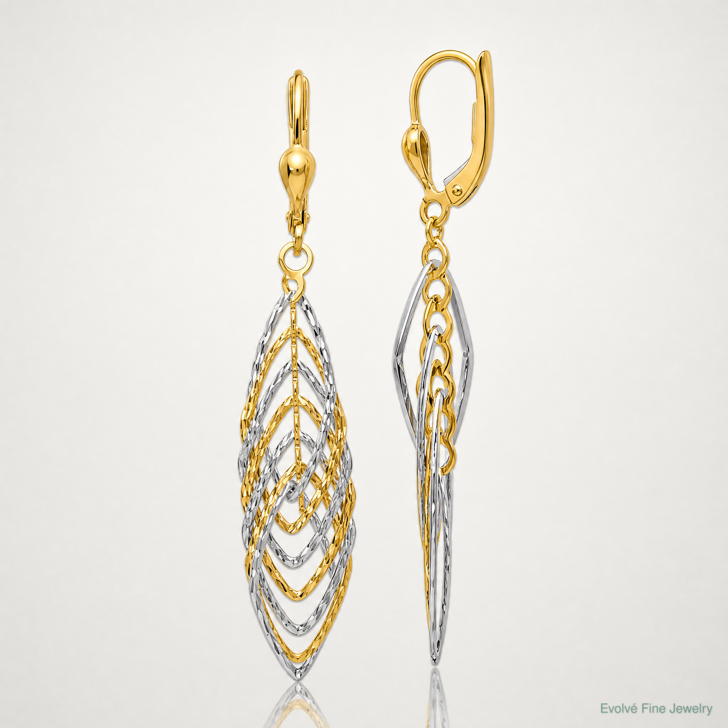 14K Two-tone Polished Diamond-cut Dangle Leverback Earrings - Lifestyle View