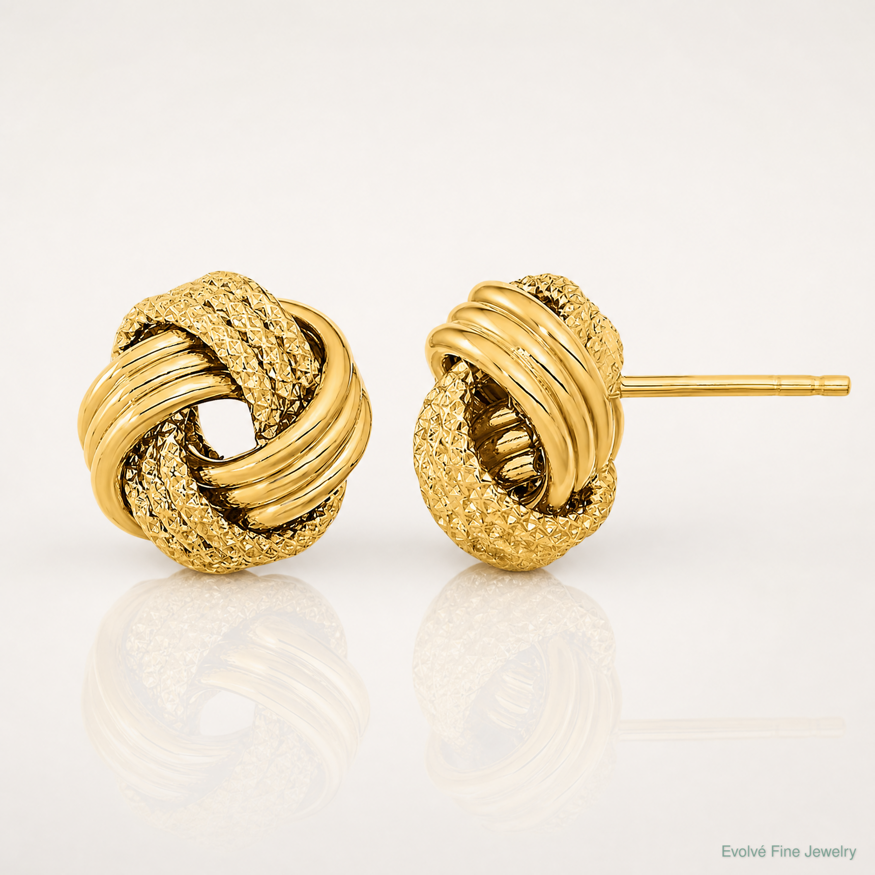 14k Polished Textured Love Knot Post Earrings - Lifestyle View