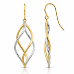 14K Two-Tone Twisted Polished Dangle Shepherd Hook Earrings - Lifestyle View