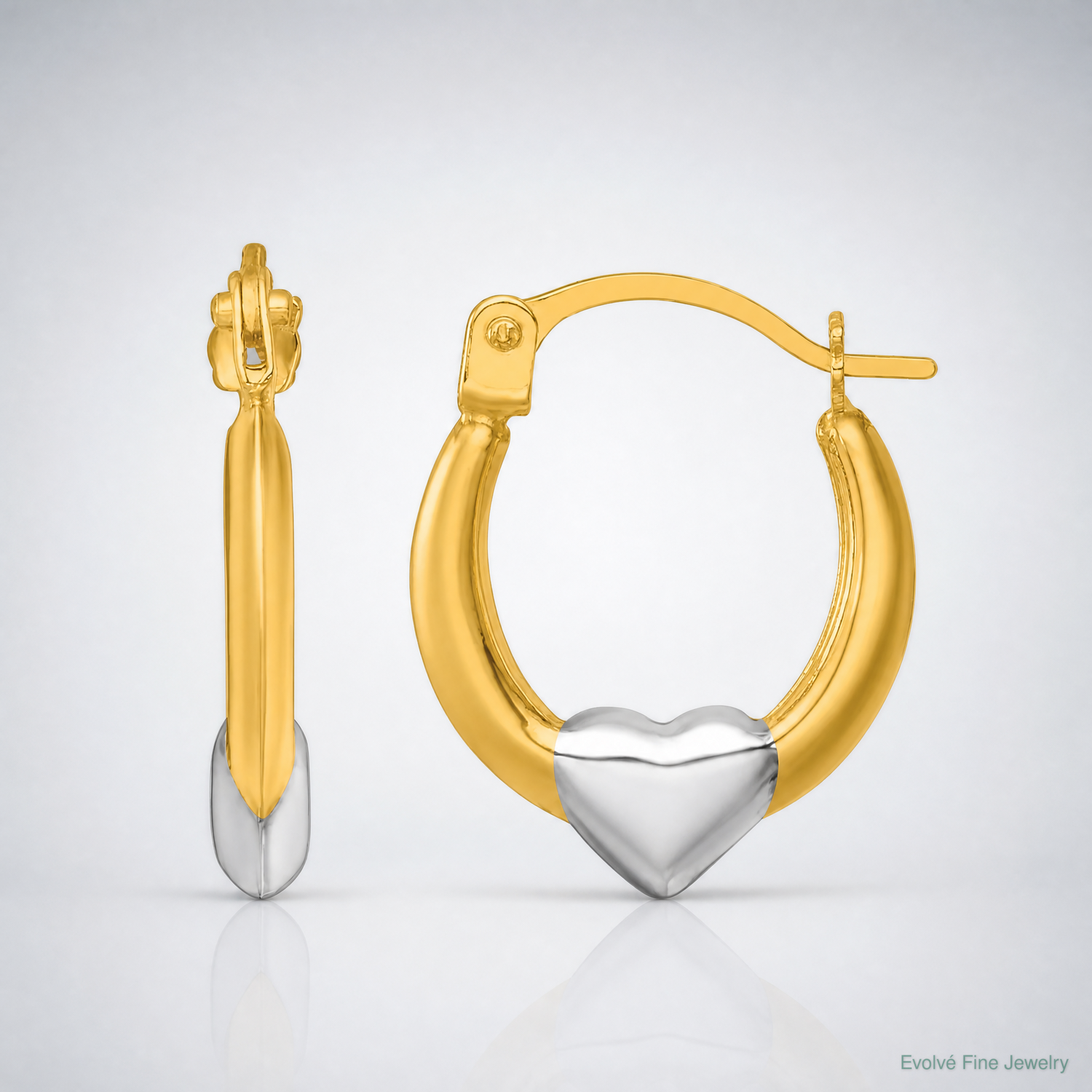 14k w/White Rhodium Polished Heart Hoop Earrings - Lifestyle View