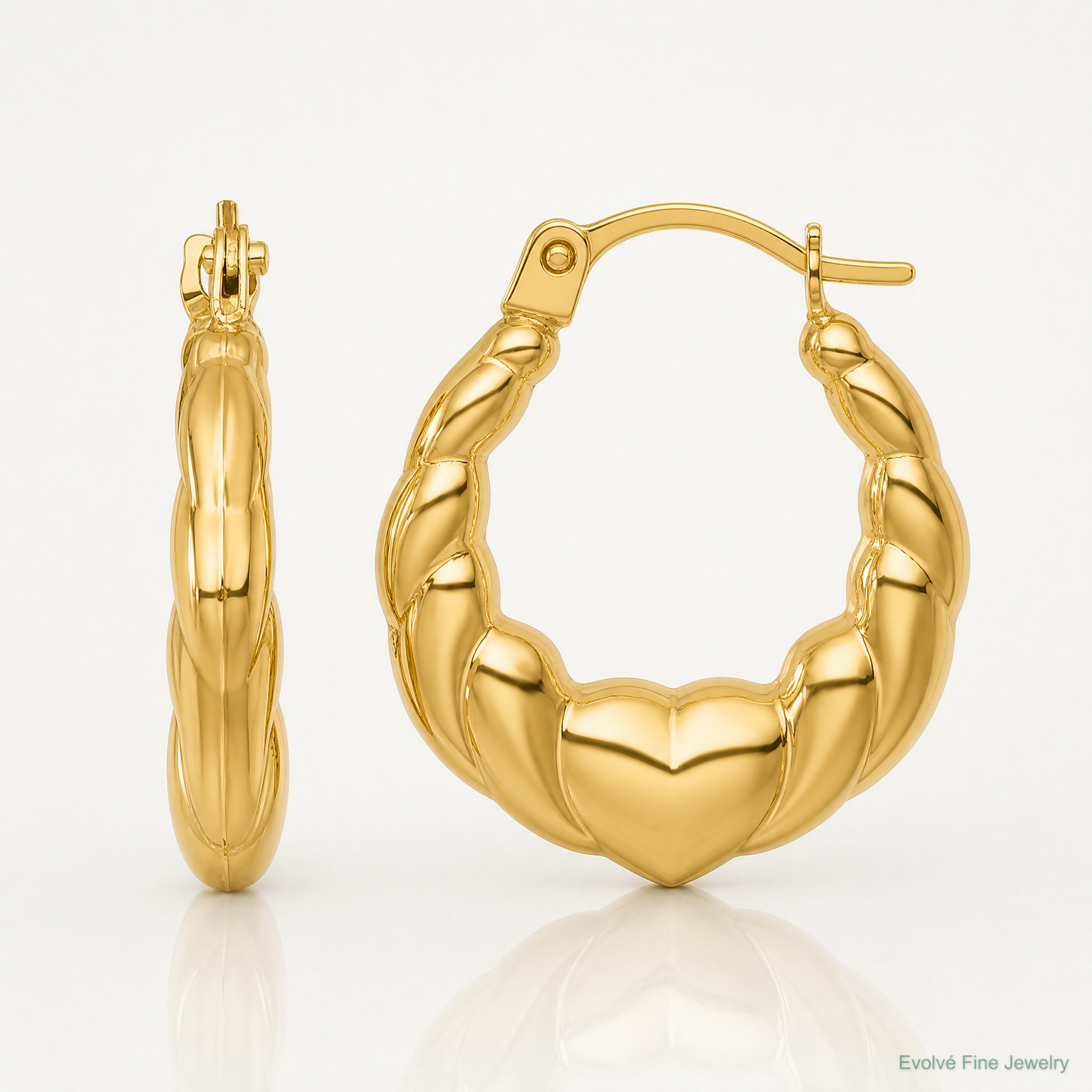 14k Polished Hearts Hoop Earrings - Lifestyle View