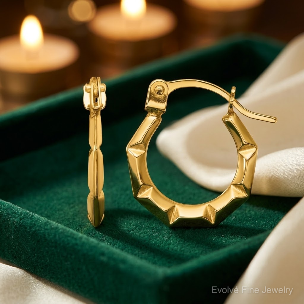 14k Polished and Grooved Hoop earrings - Lifestyle View