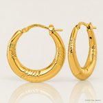 14k Polished and Grooved Round Hoop earrings - Lifestyle View