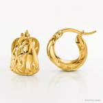 14k Polished w/Cut Out Floral Design Hoop earrings - Lifestyle View
