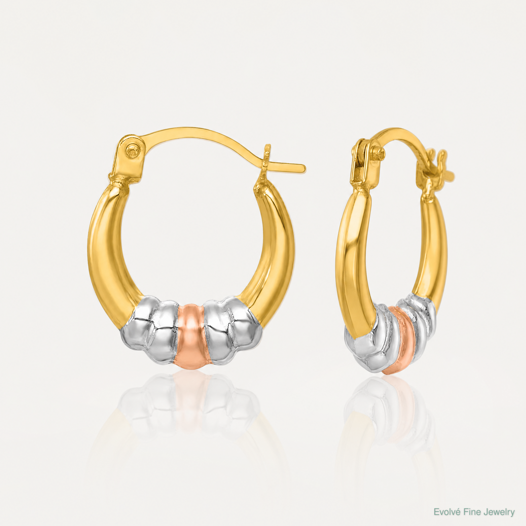 14k w/Rhodium and Rose Gold-plating Polished Hoop Earrings - Lifestyle View
