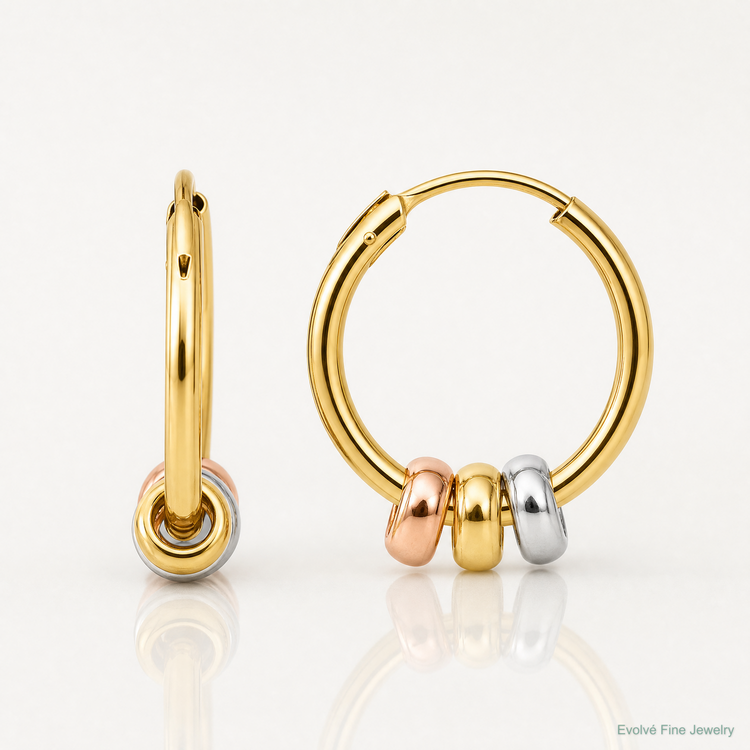 14K w/White RH and Rose-tone Polished Beads Endless Hoop earrings - Lifestyle View