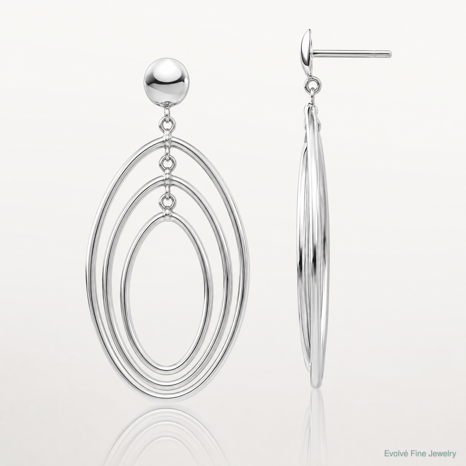 14k White Gold Oval Circle Dangle Post Earrings - Lifestyle View